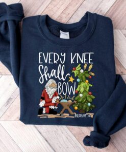 vintage christmas sweatshirt every knee shall bow design featuring jesus and nativity scene for christian apparel enthusiasts 7j03c