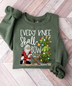 vintage christmas sweatshirt every knee shall bow design featuring jesus and nativity scene for christian apparel enthusiasts x5ixw