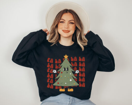 vintage christmas sweatshirt falalala tree crewneck winter apparel for women holiday style retro design 8m0fg