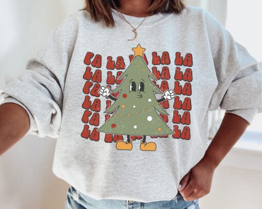 vintage christmas sweatshirt falalala tree crewneck winter apparel for women holiday style retro design m4naa