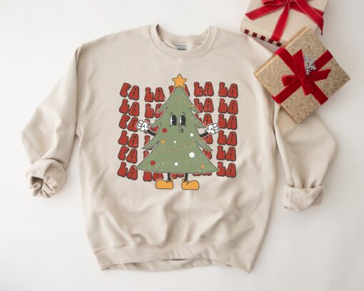 vintage christmas sweatshirt falalala tree crewneck winter apparel for women holiday style retro design t2tbd