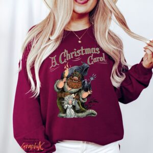 vintage christmas sweatshirt featuring a christmas carol design with scrooge and marley for book lovers and dickens fans aabvl