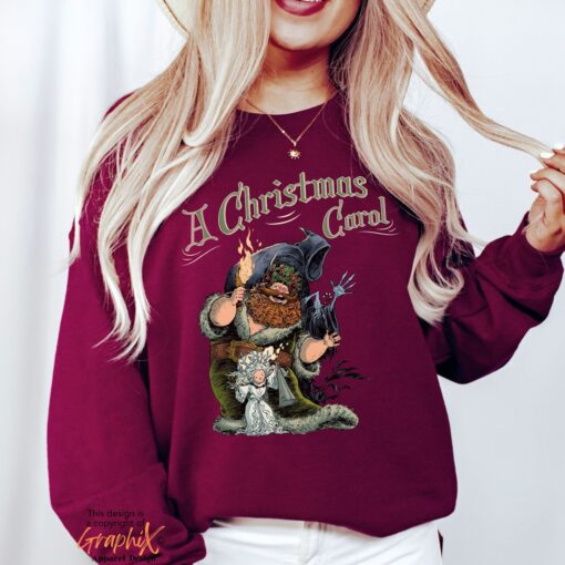 vintage christmas sweatshirt featuring a christmas carol design with scrooge and marley for book lovers and dickens fans aabvl scaled