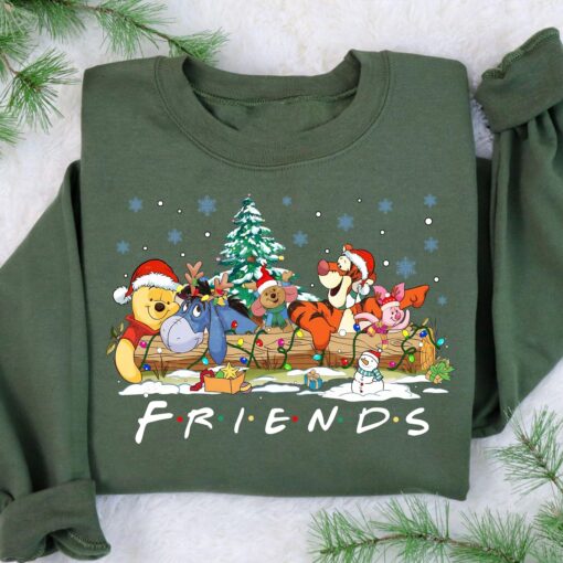 vintage christmas sweatshirt featuring disneys winnie the pooh and friends with christmas tree design for holiday celebrations elpod scaled