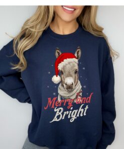 vintage christmas sweatshirt featuring donkey design for country lovers retro merry and bright holiday apparel 1eb2g