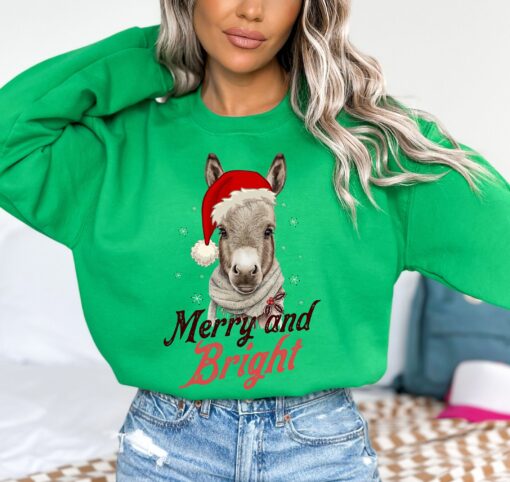 vintage christmas sweatshirt featuring donkey design for country lovers retro merry and bright holiday apparel rlz56