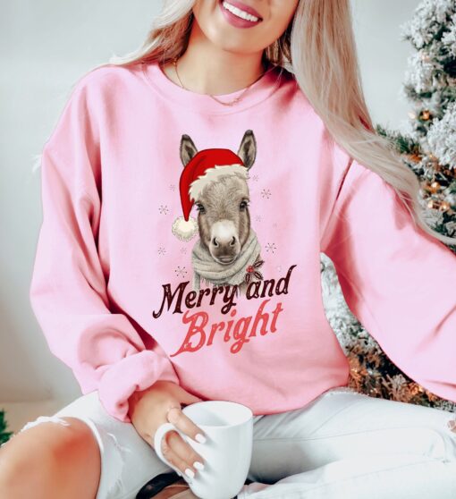 vintage christmas sweatshirt featuring donkey design for country lovers retro merry and bright holiday apparel sbqjr