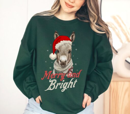 vintage christmas sweatshirt featuring donkey design for country lovers retro merry and bright holiday apparel wlgtl