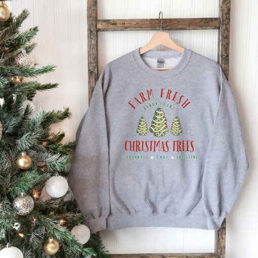 vintage christmas sweatshirt featuring farm fresh christmas tree cakes design for a festive and fun holiday look p60rj scaled