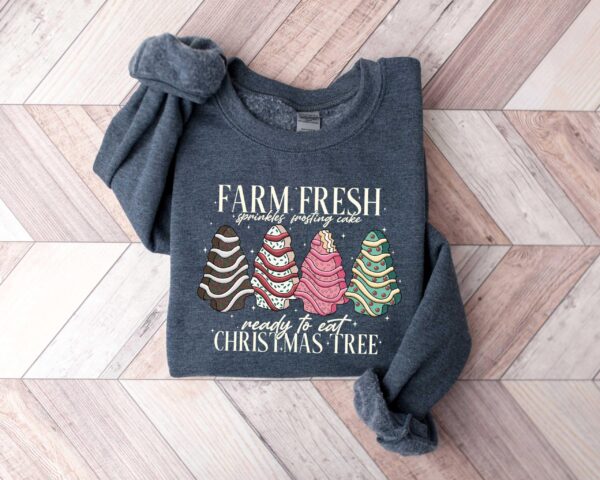 vintage christmas sweatshirt featuring farm fresh tree cakes design with funny holiday theme for unique style and comfort 66lja scaled