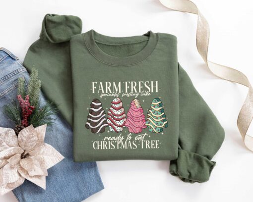 vintage christmas sweatshirt featuring farm fresh tree cakes design with funny holiday theme for unique style and comfort avm2h