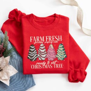 vintage christmas sweatshirt featuring farm fresh tree cakes design with funny holiday theme for unique style and comfort hgewk