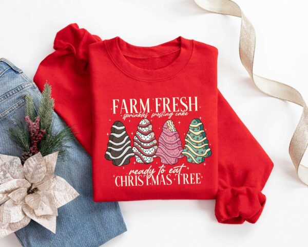 vintage christmas sweatshirt featuring farm fresh tree cakes design with funny holiday theme for unique style and comfort hgewk