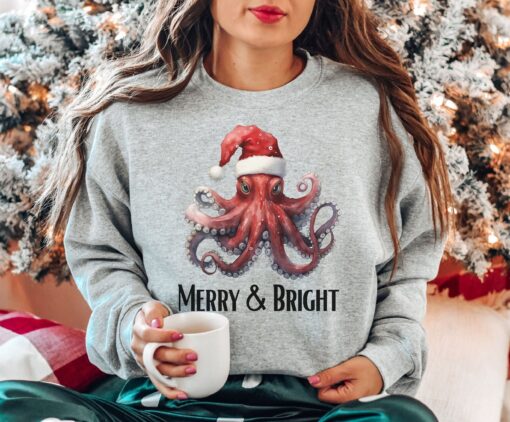 vintage christmas sweatshirt featuring funny octopus design for octopus lovers retro style holiday apparel 3jjqp