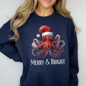 vintage christmas sweatshirt featuring funny octopus design for octopus lovers retro style holiday apparel bgdm2