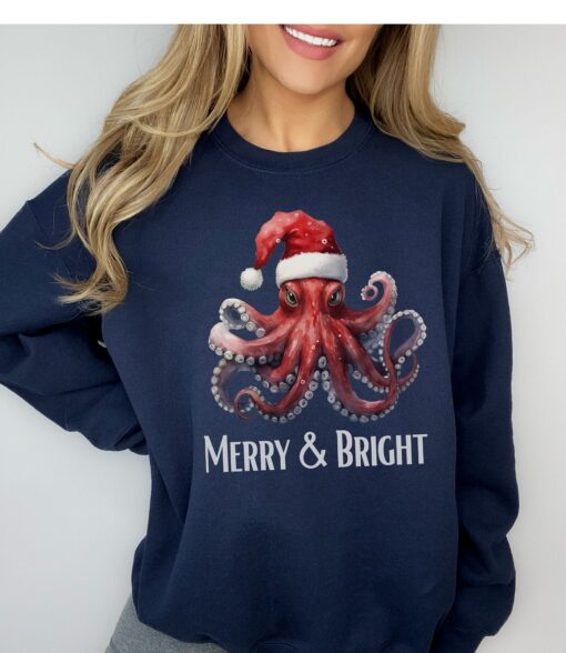 vintage christmas sweatshirt featuring funny octopus design for octopus lovers retro style holiday apparel bgdm2