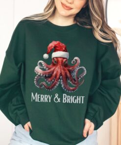 vintage christmas sweatshirt featuring funny octopus design for octopus lovers retro style holiday apparel c12yw