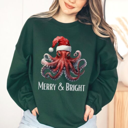 vintage christmas sweatshirt featuring funny octopus design for octopus lovers retro style holiday apparel c12yw