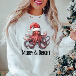 Vintage Christmas Sweatshirt Featuring Funny Octopus Design for Octopus Lovers Retro Style Holiday Apparel