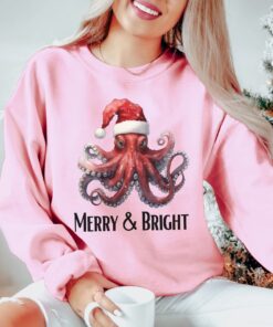 vintage christmas sweatshirt featuring funny octopus design for octopus lovers retro style holiday apparel norio