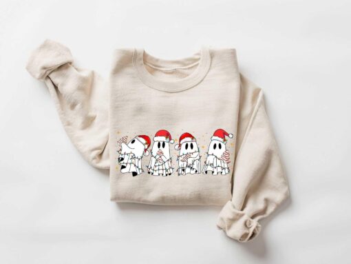 vintage christmas sweatshirt featuring ghost santa design for halloween and holiday celebrations unique funny christmas apparel mapd8