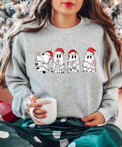 vintage christmas sweatshirt featuring ghost santa design for halloween and holiday celebrations unique funny christmas apparel nzxt3