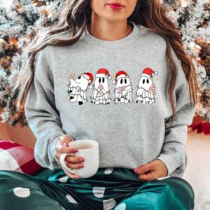 vintage christmas sweatshirt featuring ghost santa design for halloween and holiday celebrations unique funny christmas apparel nzxt3