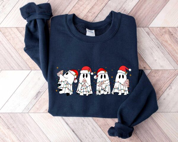 vintage christmas sweatshirt featuring ghost santa design for halloween and holiday celebrations unique funny christmas apparel ueodd