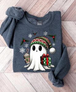 vintage christmas sweatshirt featuring ghost santa design for holiday celebrations and halloween parties 3rjf6