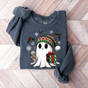 vintage christmas sweatshirt featuring ghost santa design for holiday celebrations and halloween parties 3rjf6