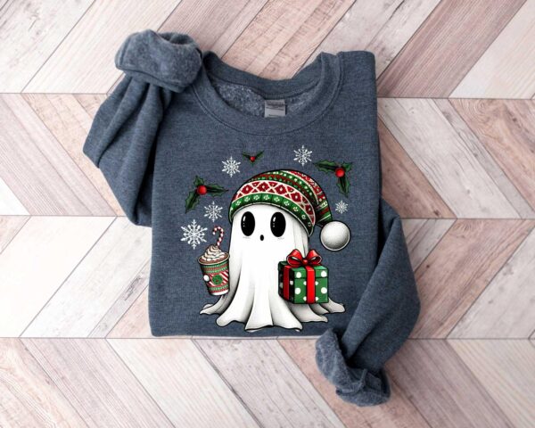 vintage christmas sweatshirt featuring ghost santa design for holiday celebrations and halloween parties 3rjf6