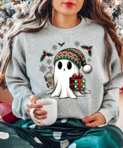 vintage christmas sweatshirt featuring ghost santa design for holiday celebrations and halloween parties 4kab1