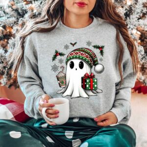 vintage christmas sweatshirt featuring ghost santa design for holiday celebrations and halloween parties 4kab1