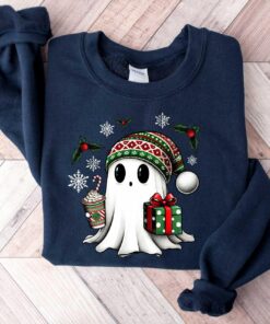 vintage christmas sweatshirt featuring ghost santa design for holiday celebrations and halloween parties rb60t