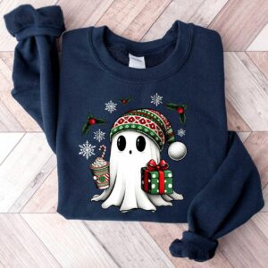 vintage christmas sweatshirt featuring ghost santa design for holiday celebrations and halloween parties rb60t