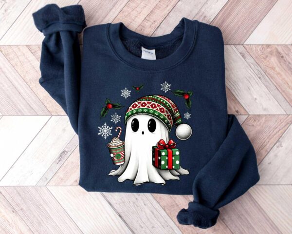 vintage christmas sweatshirt featuring ghost santa design for holiday celebrations and halloween parties rb60t