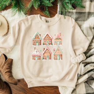 vintage christmas sweatshirt featuring gingerbread house design for women fun crewneck pullover for holiday celebrations xzaf9