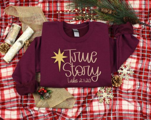 vintage christmas sweatshirt featuring nativity design for jesus lovers comfortable true story hoodie for holiday celebrations laspf scaled