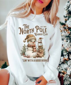 vintage christmas sweatshirt featuring north pole book club snowman design for book lovers and retro book worms dpbdw scaled