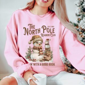 vintage christmas sweatshirt featuring north pole book club snowman design for book lovers and retro book worms nndej