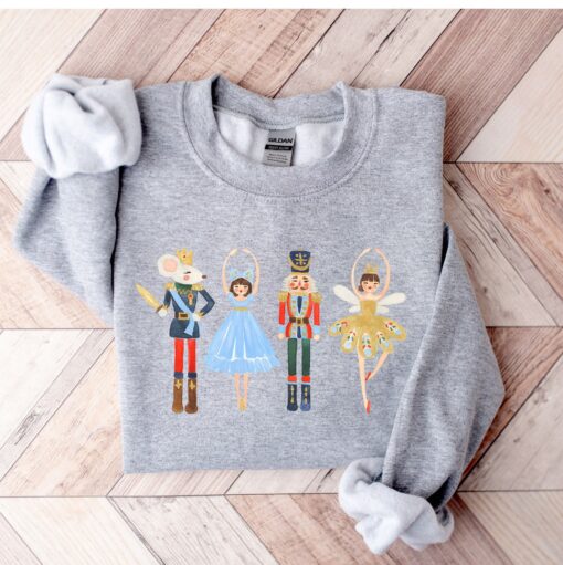 vintage christmas sweatshirt featuring nutcracker design and sugar plum fairy print for retro holiday style