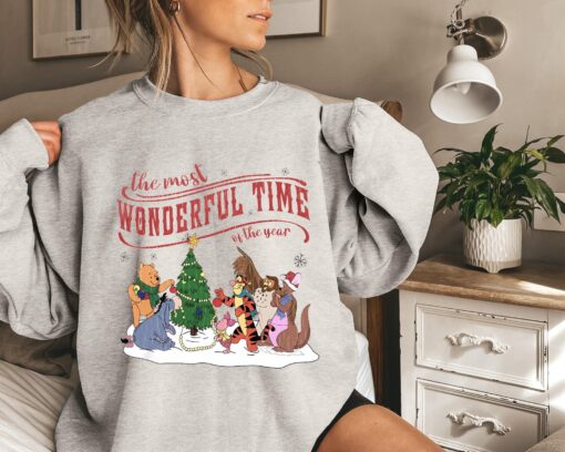 vintage christmas sweatshirt featuring pooh and friends for women funny holiday tee with unique design for festive celebrations idrbz