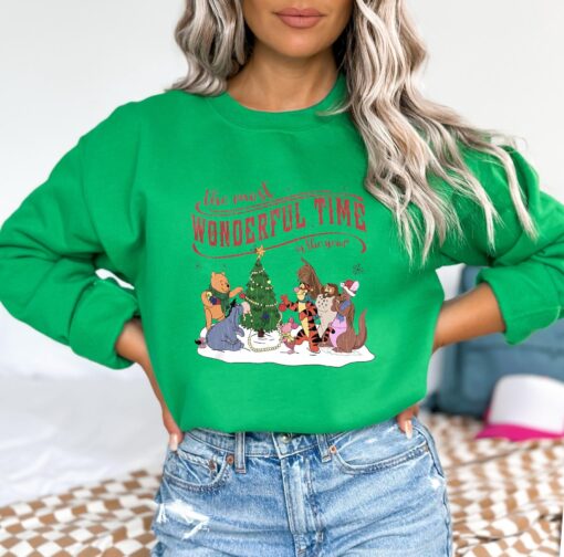 vintage christmas sweatshirt featuring pooh and friends for women funny holiday tee with unique design for festive celebrations kriks