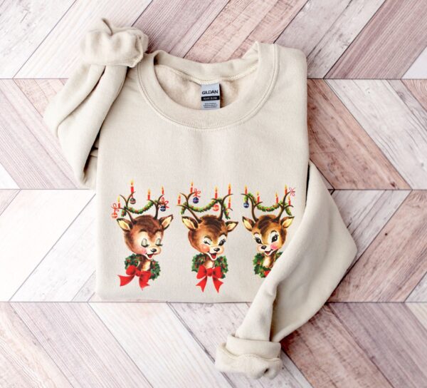 vintage christmas sweatshirt featuring reindeer design for holiday parties and festive gatherings pfkul