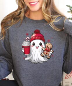 vintage christmas sweatshirt featuring retro ghost santa design for unisex wear ideal for holiday gatherings and festive celebrations 1advb scaled