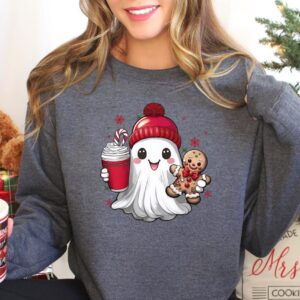 vintage christmas sweatshirt featuring retro ghost santa design for unisex wear ideal for holiday gatherings and festive celebrations 1advb scaled