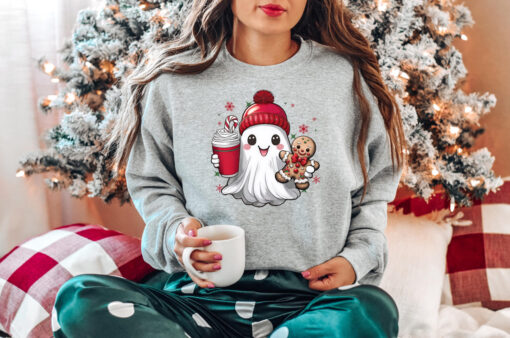 vintage christmas sweatshirt featuring retro ghost santa design for unisex wear ideal for holiday gatherings and festive celebrations 58ziu scaled