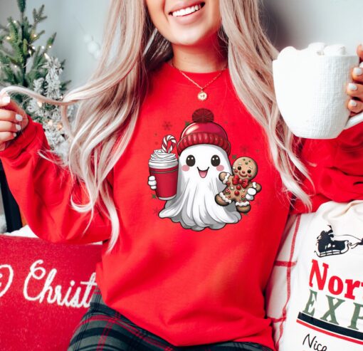 vintage christmas sweatshirt featuring retro ghost santa design for unisex wear ideal for holiday gatherings and festive celebrations jipbo scaled