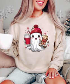 vintage christmas sweatshirt featuring retro ghost santa design for unisex wear ideal for holiday gatherings and festive celebrations lxayk scaled