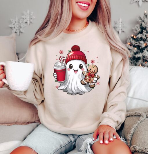 vintage christmas sweatshirt featuring retro ghost santa design for unisex wear ideal for holiday gatherings and festive celebrations lxayk scaled